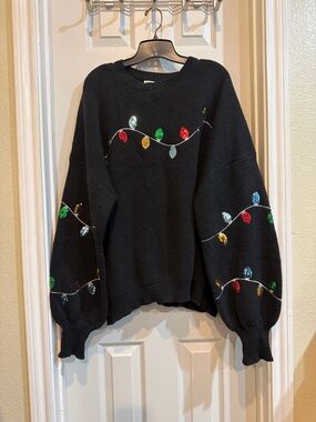 Chic Soul Black Crewneck Sweater with Multicolor Sequin Light Motif